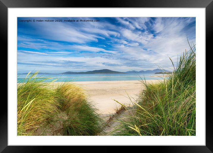 Sand dunes at Seilebost beach on the Isle of Harris  Framed Mounted Print by Helen Hotson