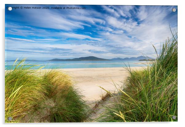 Sand dunes at Seilebost beach on the Isle of Harris  Acrylic by Helen Hotson