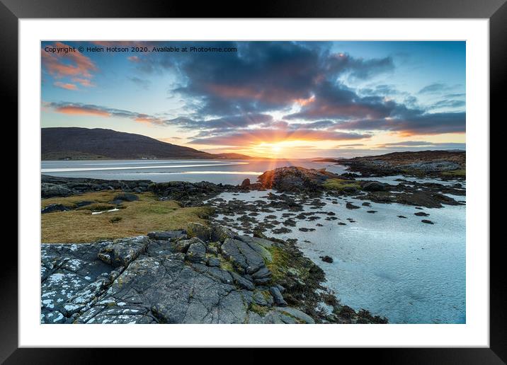 Beautiful sunset over the sandy beach at Luskentyre Framed Mounted Print by Helen Hotson