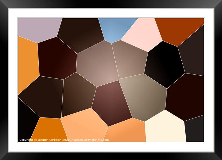 Geometric pattern of dark colors as a mosaic of large tiles of a minimalist design of brown tones, abstract colored texture shape. Framed Mounted Print by Joaquin Corbalan