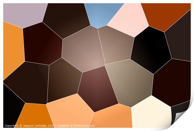 Geometric pattern of dark colors as a mosaic of large tiles of a minimalist design of brown tones, abstract colored texture shape. Print by Joaquin Corbalan