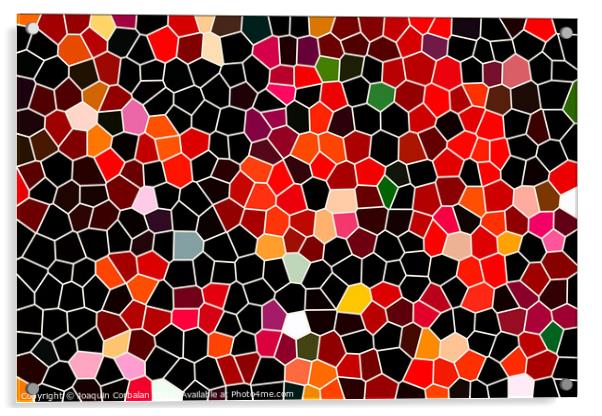 Geometric pattern of dark colors as a mosaic of large tiles of a minimalist design background in red tones, abstract colored texture shape. Acrylic by Joaquin Corbalan