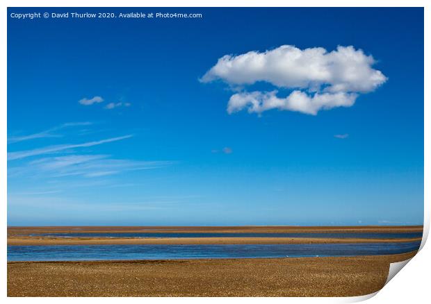 Perfect beach, blue skies and fluffy clouds. Print by David Thurlow