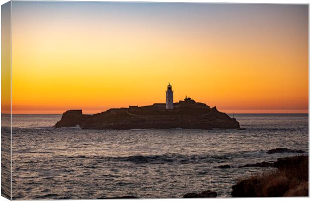 Godrevy Lighthuse at Sunset Canvas Print by Ian Whitcombe