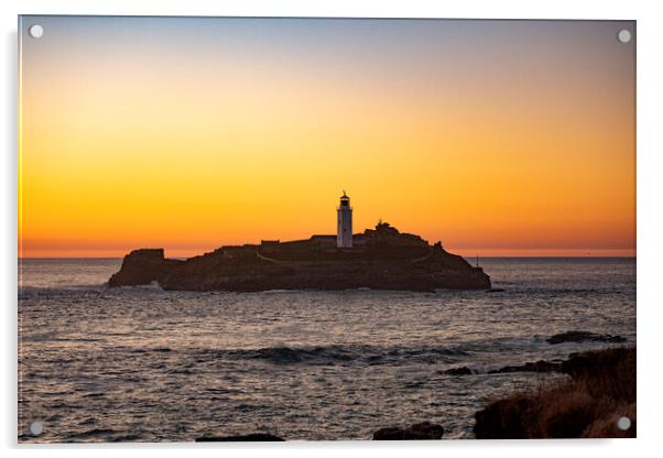 Godrevy Lighthuse at Sunset Acrylic by Ian Whitcombe