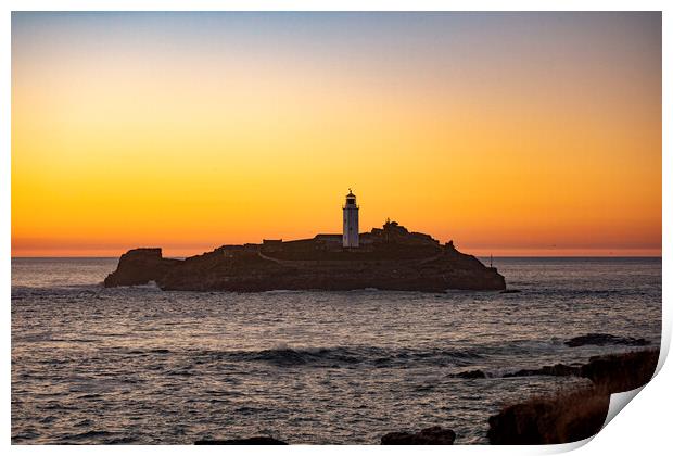 Godrevy Lighthuse at Sunset Print by Ian Whitcombe