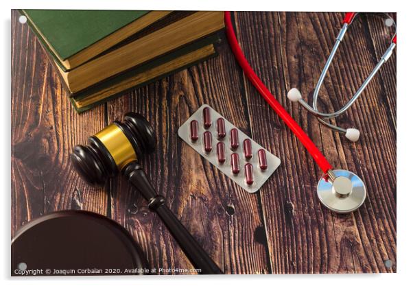 Gavel as a symbol of medical justice, applied by doctor judges. Acrylic by Joaquin Corbalan