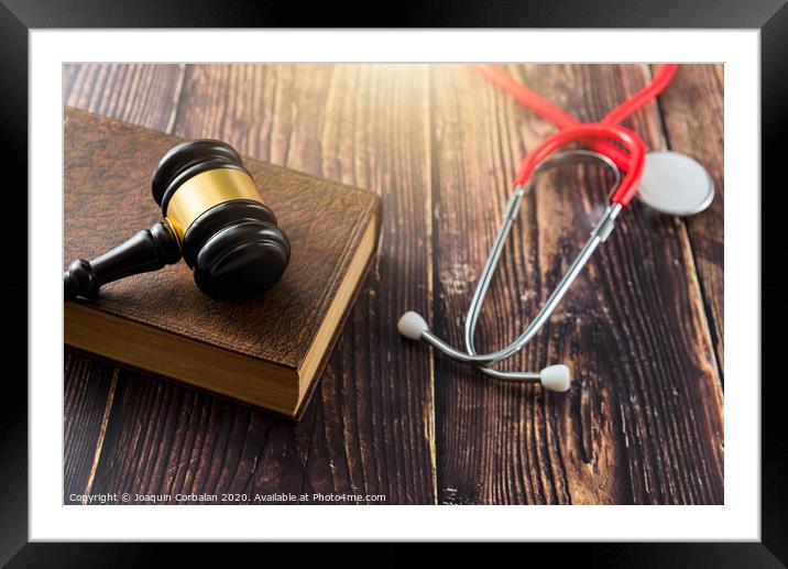Gavel as a symbol of medical justice, applied by doctor judges, trend in 2020. Framed Mounted Print by Joaquin Corbalan