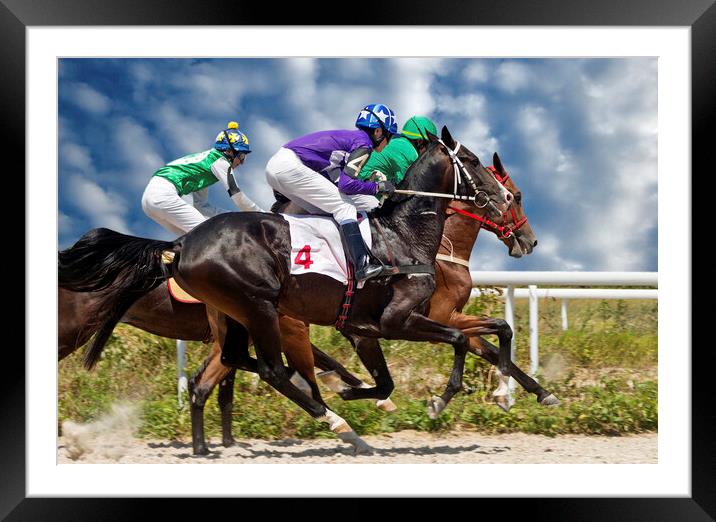 Horse race for the prize Prohorova. Framed Mounted Print by Mikhail Pogosov