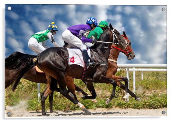 Horse race for the prize Prohorova. Acrylic by Mikhail Pogosov