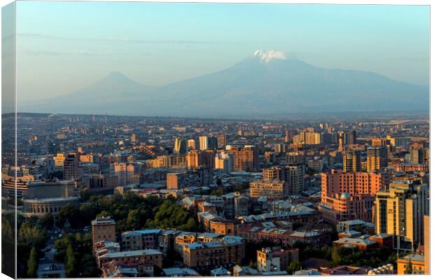View of mountain Ararat and Yerevan city Canvas Print by Mikhail Pogosov