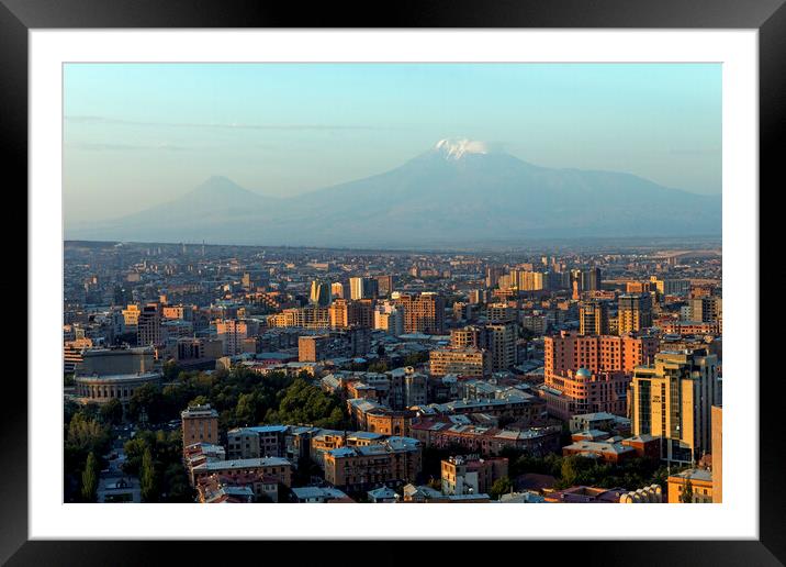 View of mountain Ararat and Yerevan city Framed Mounted Print by Mikhail Pogosov