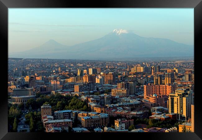 View of mountain Ararat and Yerevan city Framed Print by Mikhail Pogosov