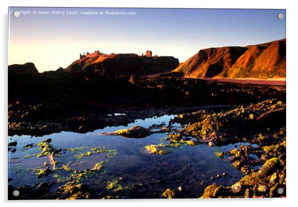 Dunnottar  Castle near Stonehaven seen from the rocky beach below Acrylic by Navin Mistry