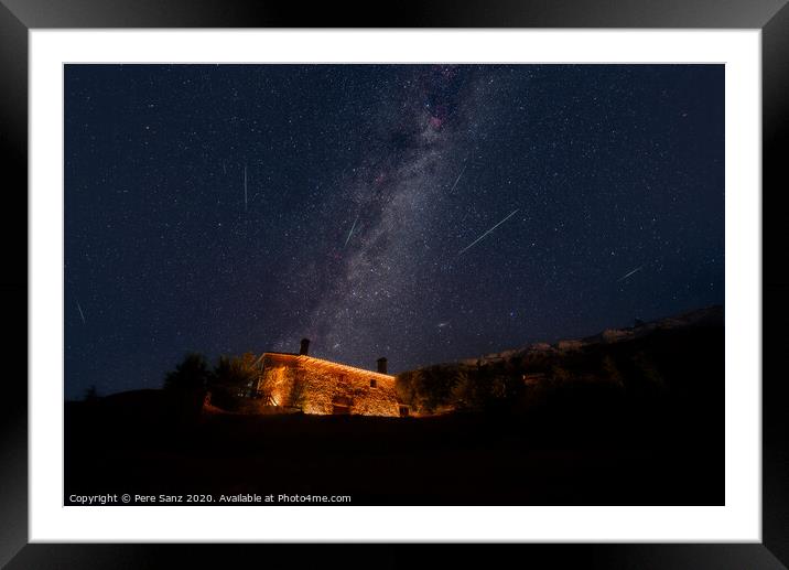 Perseid Meteor Shower over a Rural House Framed Mounted Print by Pere Sanz