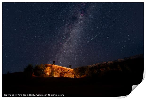 Perseid Meteor Shower over a Rural House Print by Pere Sanz