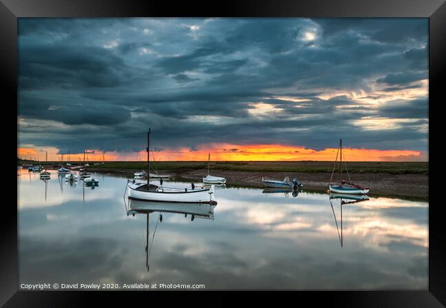 Stormy sunset over Burnham Overy Staithe Framed Print by David Powley