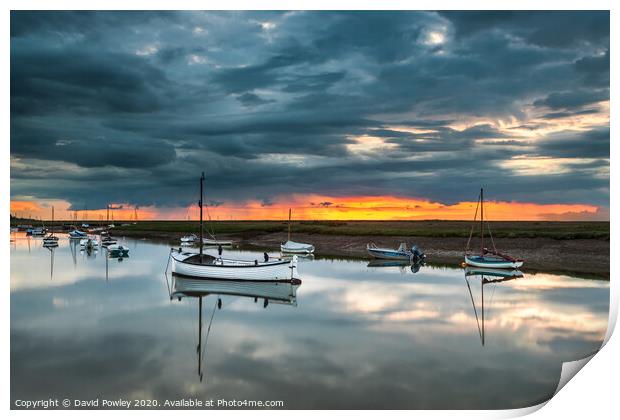 Stormy sunset over Burnham Overy Staithe Print by David Powley