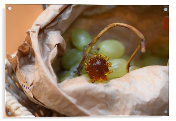 coronavirus covid-19 into a bag of grapes green Acrylic by Alessandro Della Torre