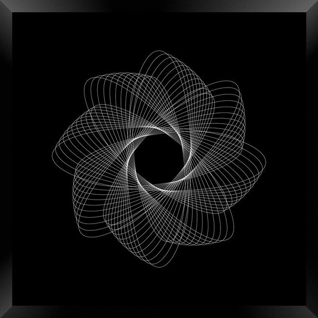 Repetitive white vortex logotype on the black background Framed Print by Arpad Radoczy