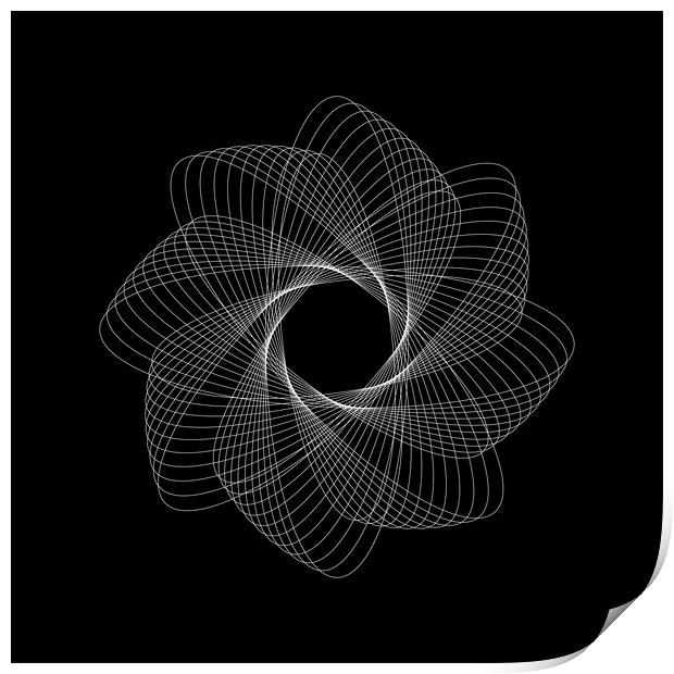 Repetitive white vortex logotype on the black background Print by Arpad Radoczy