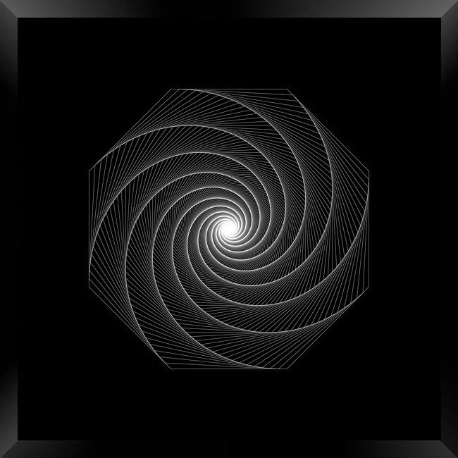White dynamic geometry spiral shape on black background Framed Print by Arpad Radoczy