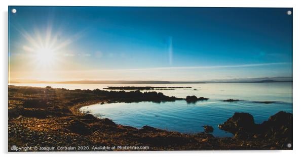 Icelandic landscapes full of green grass, sea and blue sky. Acrylic by Joaquin Corbalan