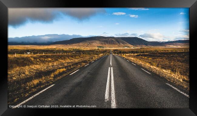 Icelandic lonely road in wild territory with no one in sight Framed Print by Joaquin Corbalan
