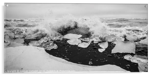 Giant ice blocks detached from icebergs on the coast of an Icelandic beach. Acrylic by Joaquin Corbalan