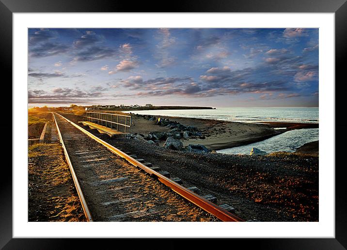 Train Tracks by the Ocean Framed Mounted Print by Elaine Manley