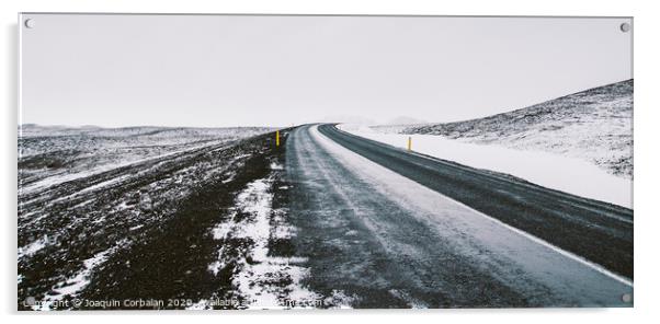 Road trip secondary with snow without anyone driving through Iceland Acrylic by Joaquin Corbalan