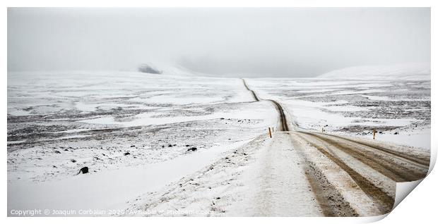Road trip secondary with snow without anyone driving through Iceland Print by Joaquin Corbalan