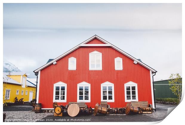 Nice house with red wooden planks in iceland. Print by Joaquin Corbalan