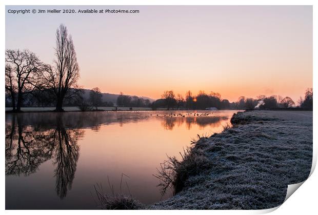  Dawn over Mapledurham reach on the river Thames Print by Jim Hellier