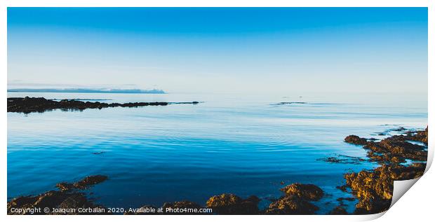Icelandic landscapes full of green grass, sea and blue sky. Print by Joaquin Corbalan