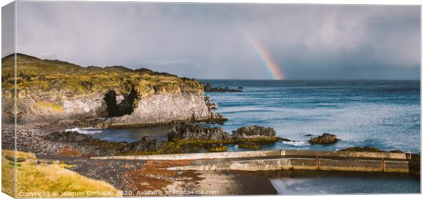 Rainbow over the Icelandic coast in the middle of nature. Canvas Print by Joaquin Corbalan