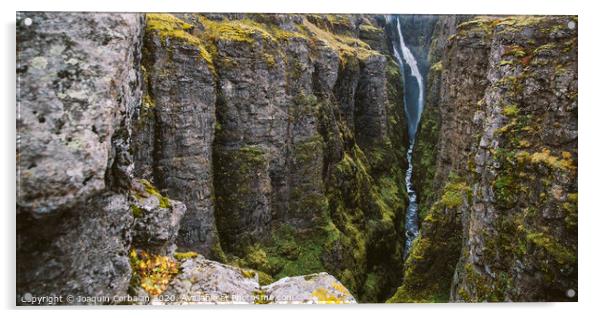 Panoramic photos of famous Icelandic waterfalls on cloudy days with geological formations. Acrylic by Joaquin Corbalan
