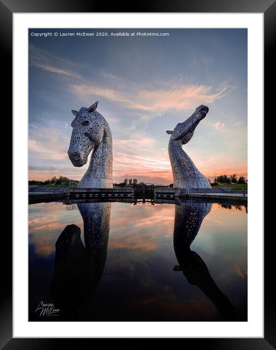 The Kelpies at Sunset Framed Mounted Print by Lauren McEwan