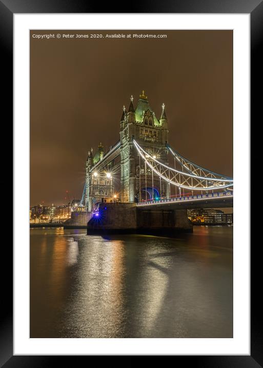 Tower Bridge at night. Framed Mounted Print by Peter Jones