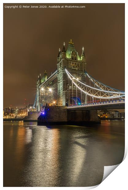 Tower Bridge at night. Print by Peter Jones