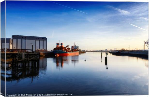 Early morning sunshine over Middlesbrough Docks Canvas Print by Phill Thornton
