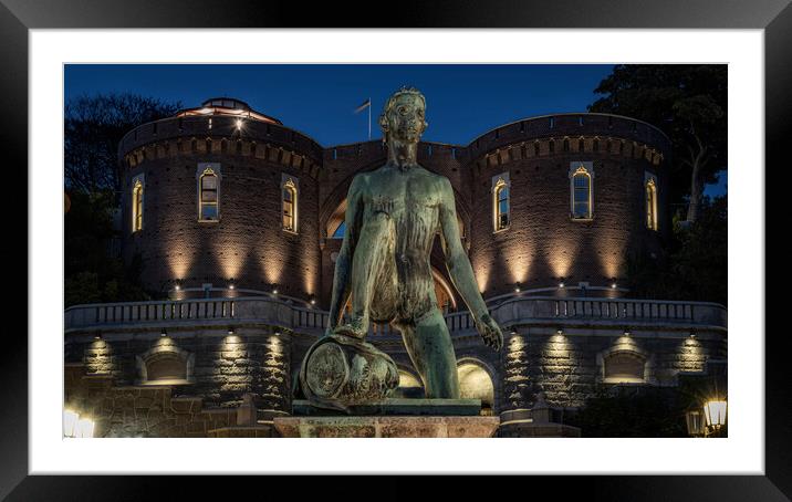 Helsingborg Boy David Statue at Night Framed Mounted Print by Antony McAulay