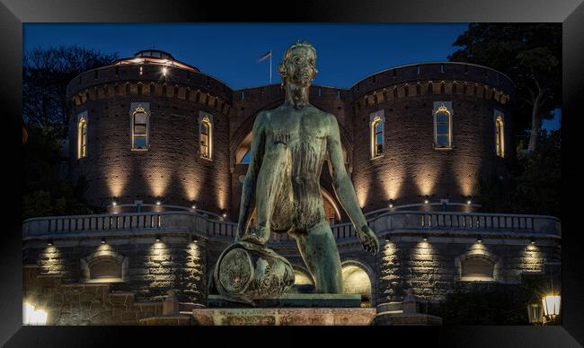 Helsingborg Boy David Statue at Night Framed Print by Antony McAulay