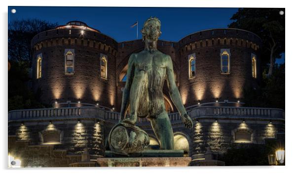 Helsingborg Boy David Statue at Night Acrylic by Antony McAulay