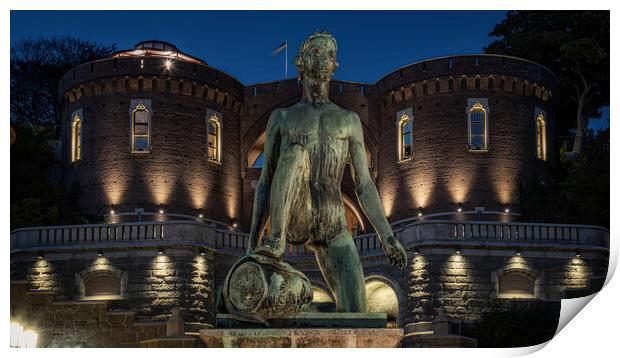 Helsingborg Boy David Statue at Night Print by Antony McAulay