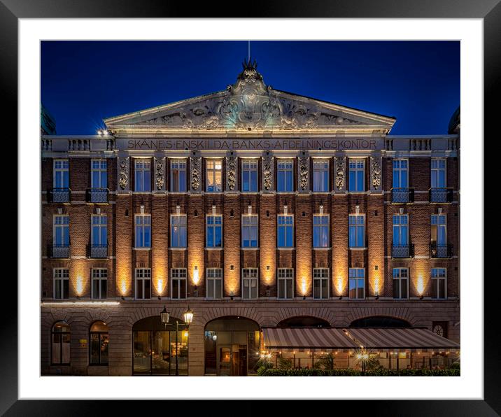Helsingborg Old Bank Building at Night Framed Mounted Print by Antony McAulay