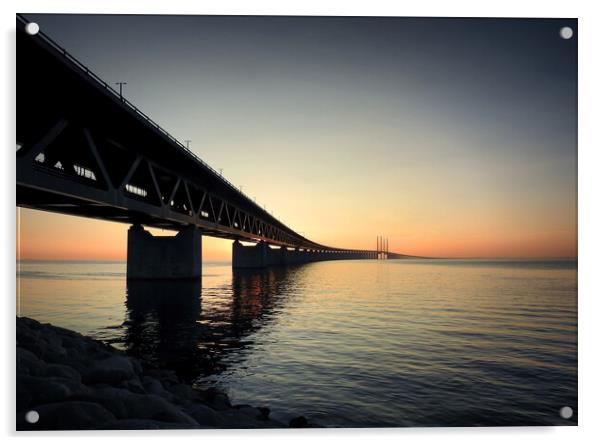 Oresunds Bridge Silhouetted at Sunset Acrylic by Antony McAulay