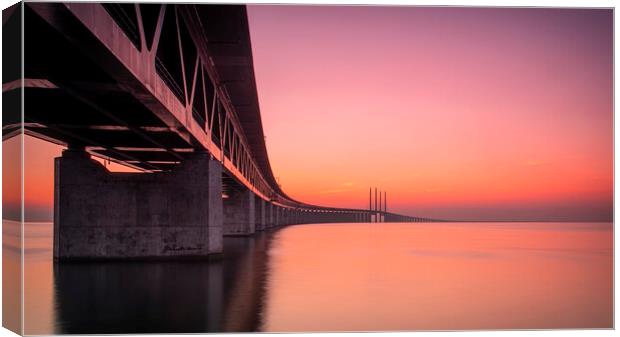 Under the Oresunds Bridge at Sunset Canvas Print by Antony McAulay