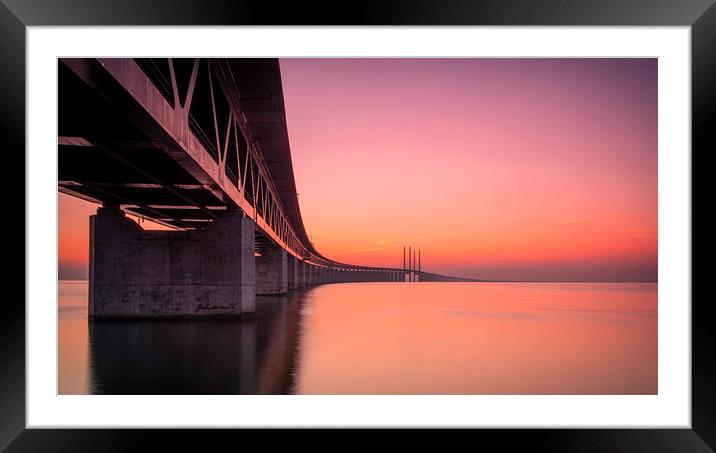 Under the Oresunds Bridge at Sunset Framed Mounted Print by Antony McAulay