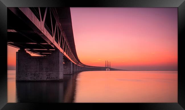 Under the Oresunds Bridge at Sunset Framed Print by Antony McAulay